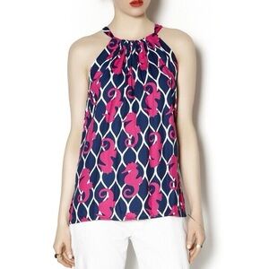Escapada Navy and Pink Seahorse Halter with Back Neck Tie
